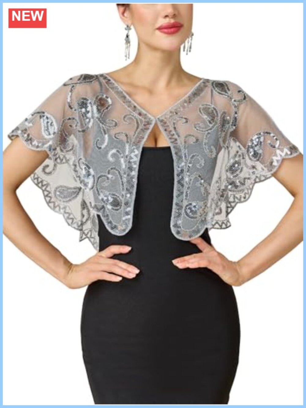 Sequin Beaded Shawl Wrap Evening Cape Bridal Bolero Flapper Cover Up